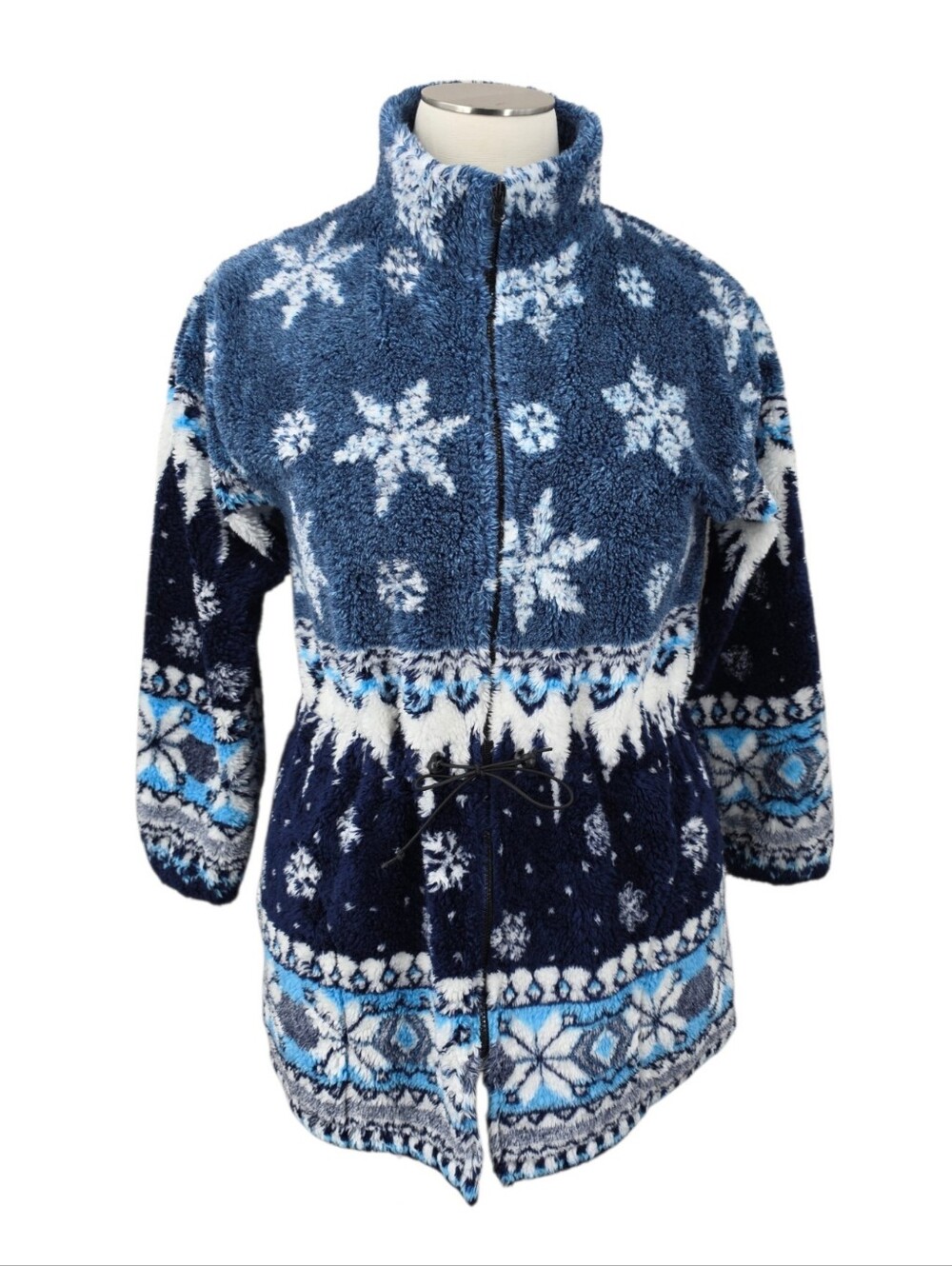 Black Mountain Vintage 90s LongFleece Jacket Allover Fair Isle Snow Pattern